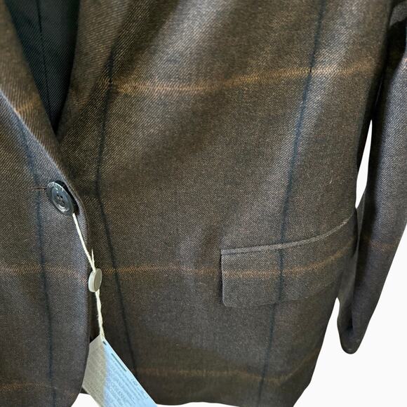 Peserico Made in Italy Brown Plaid Wool-Blend Single-Button Blazer Jacket UNISEX - Picture 5 of 6